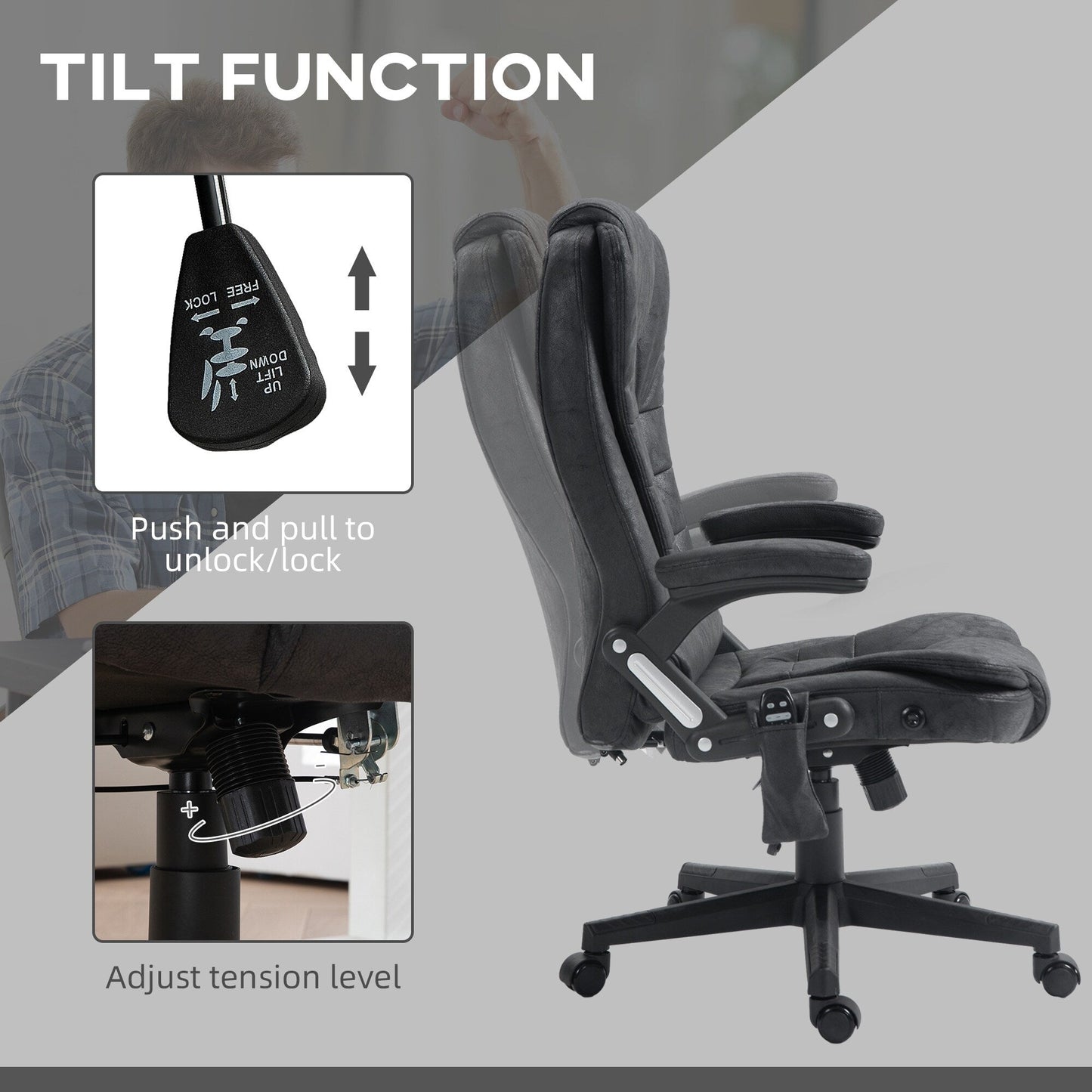 Heated Microfiber Executive Office Chair with 6-Point Massage, Reclining Backrest, Adjustable Height & Remote Control