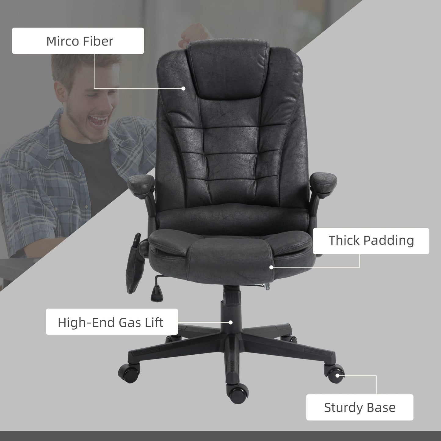 Heated Microfiber Executive Office Chair with 6-Point Massage, Reclining Backrest, Adjustable Height & Remote Control