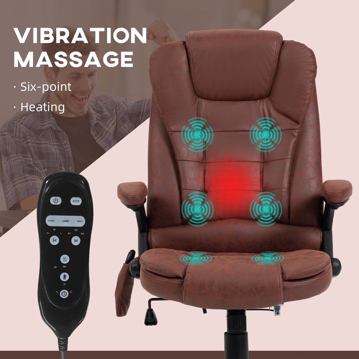 Heated Microfiber Executive Office Chair with 6-Point Massage, Reclining Backrest, Adjustable Height & Remote Control