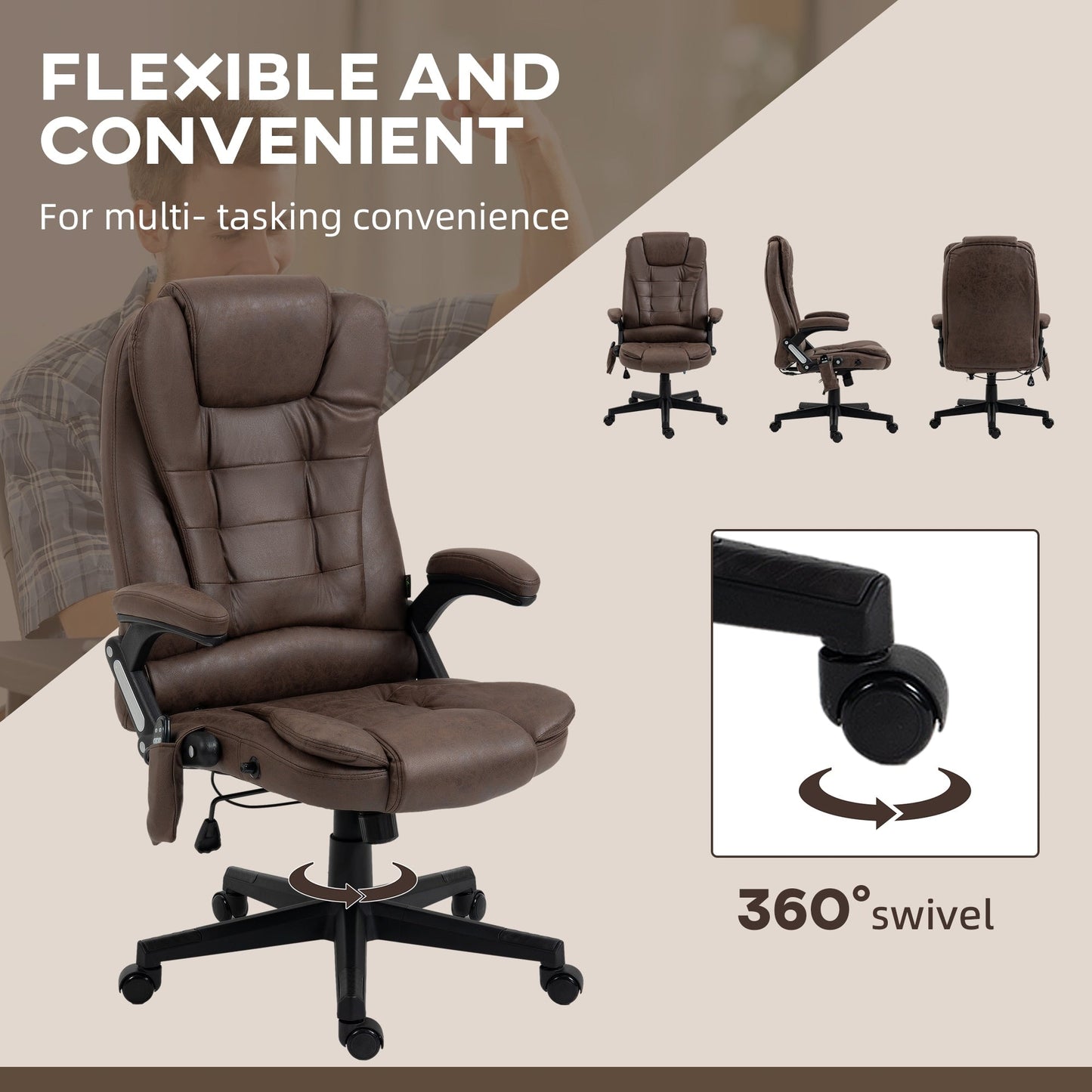 Heated Microfiber Executive Office Chair with 6-Point Massage, Reclining Backrest, Adjustable Height & Remote Control