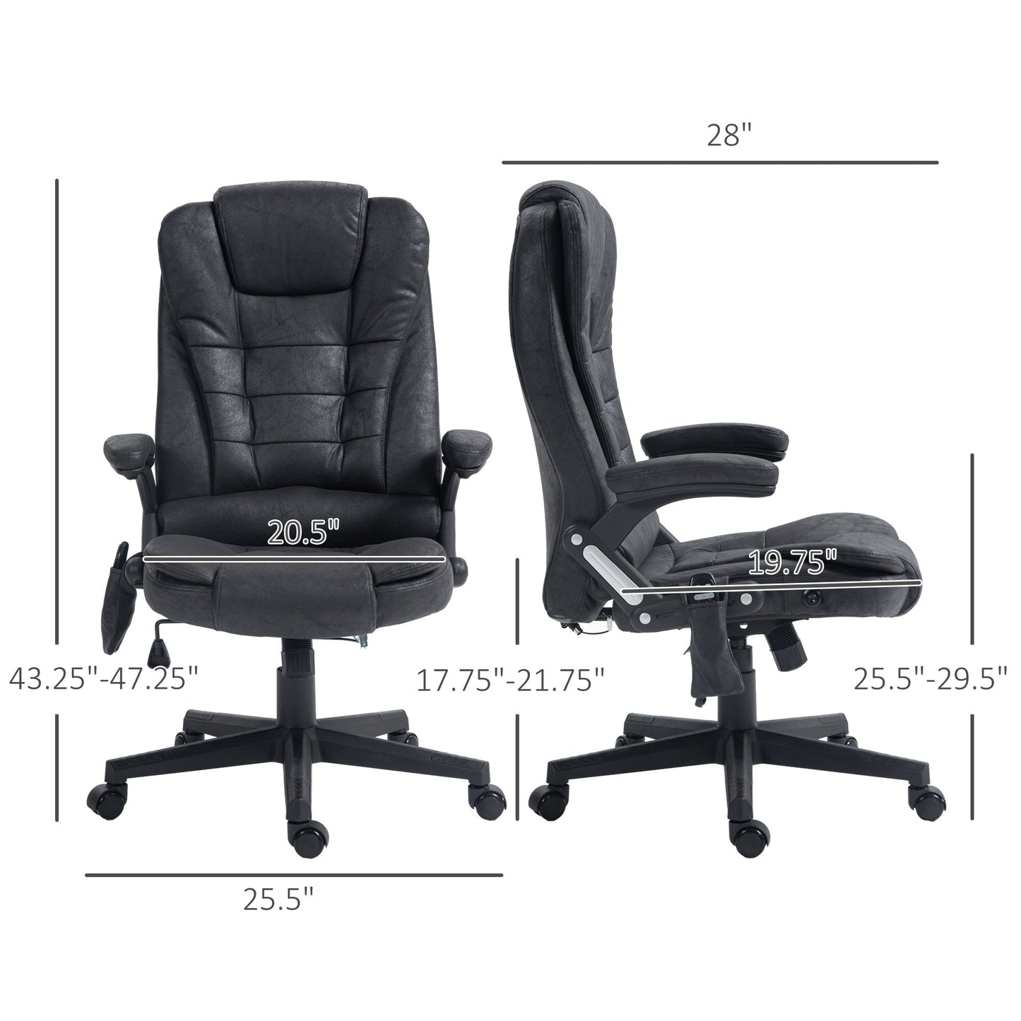 Heated Microfiber Executive Office Chair with 6-Point Massage, Reclining Backrest, Adjustable Height & Remote Control