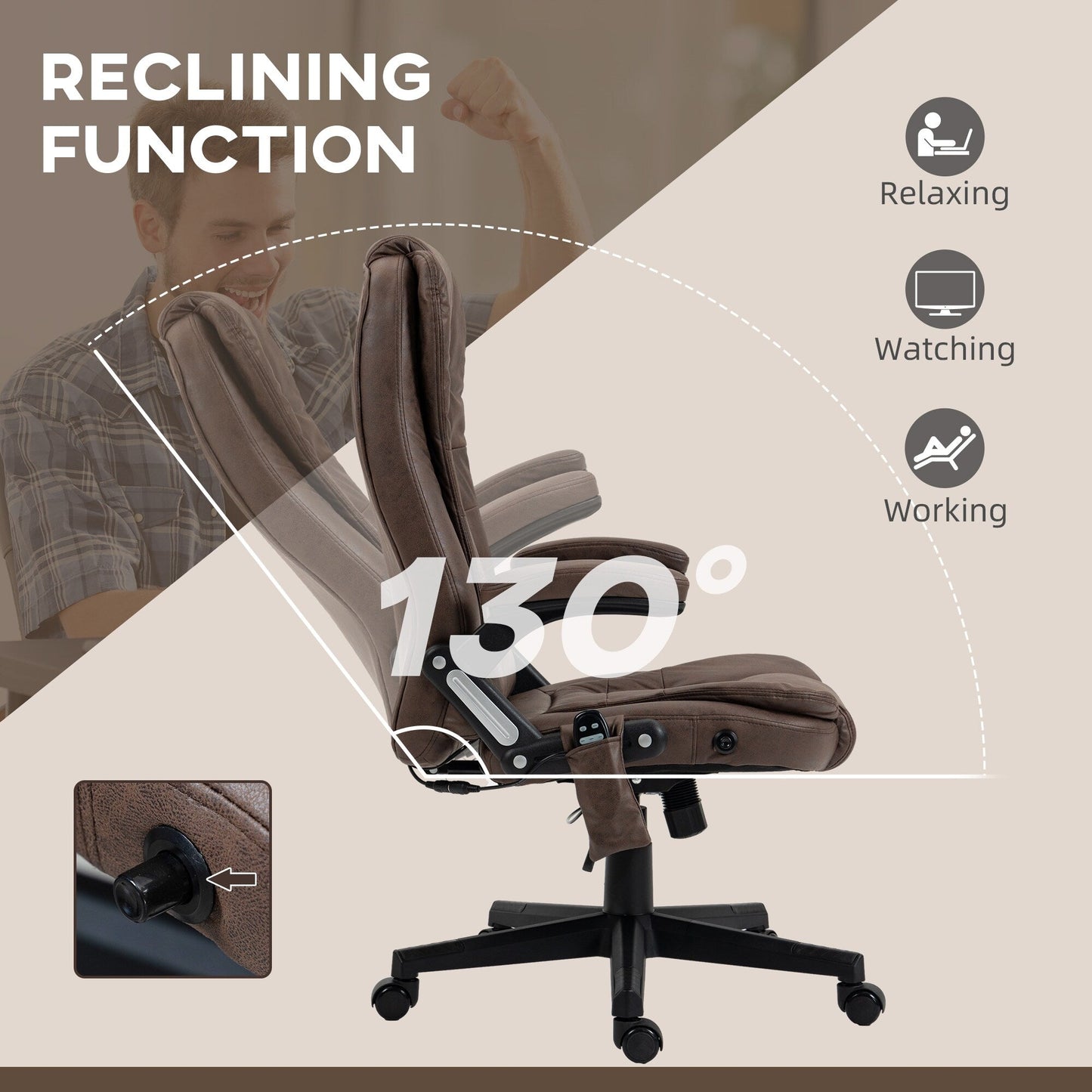 Heated Microfiber Executive Office Chair with 6-Point Massage, Reclining Backrest, Adjustable Height & Remote Control