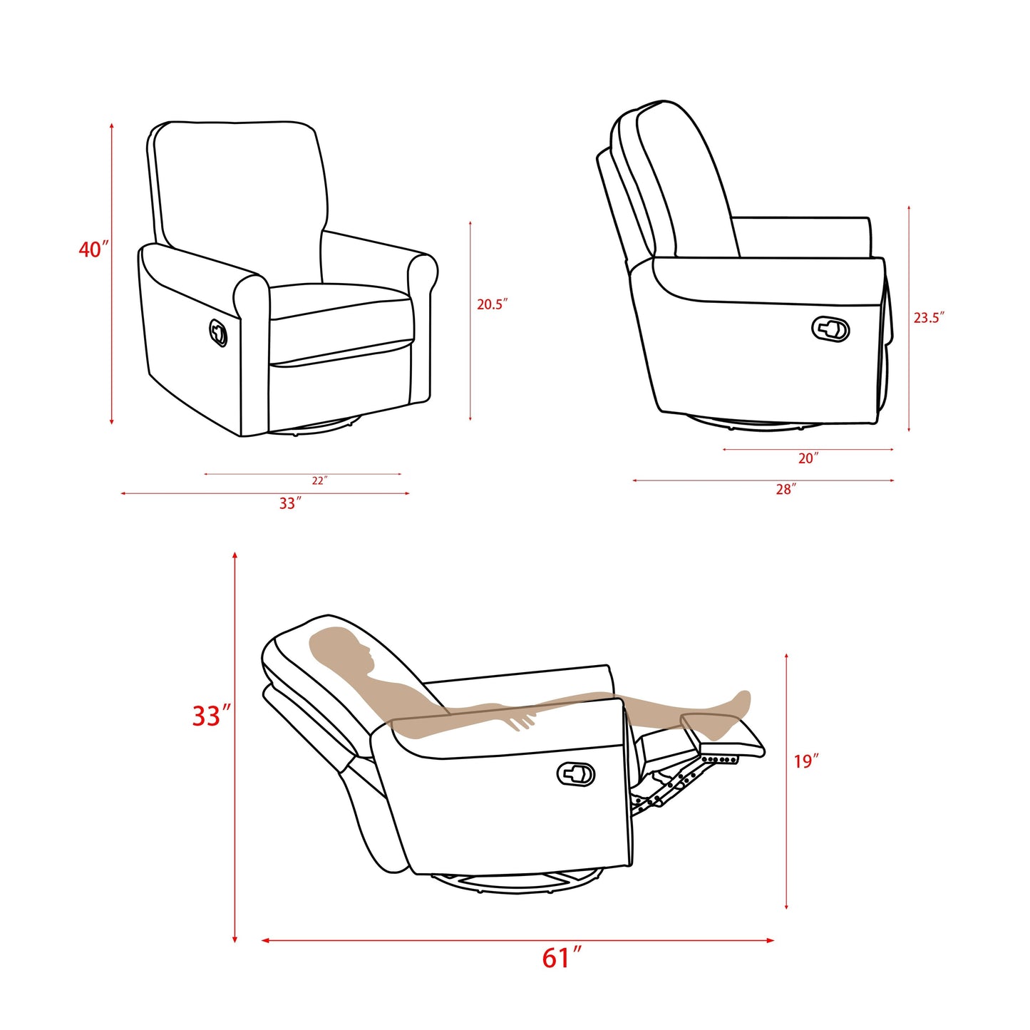 Heido 360 Degree Swivel Glider Manual Recliner Leisure Sofa Chair