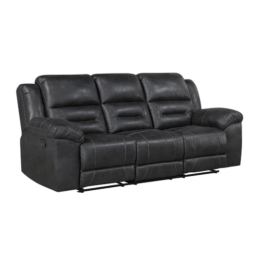 Henry Manual Double Reclining Sofa in Pillow Tufted Black Microfiber