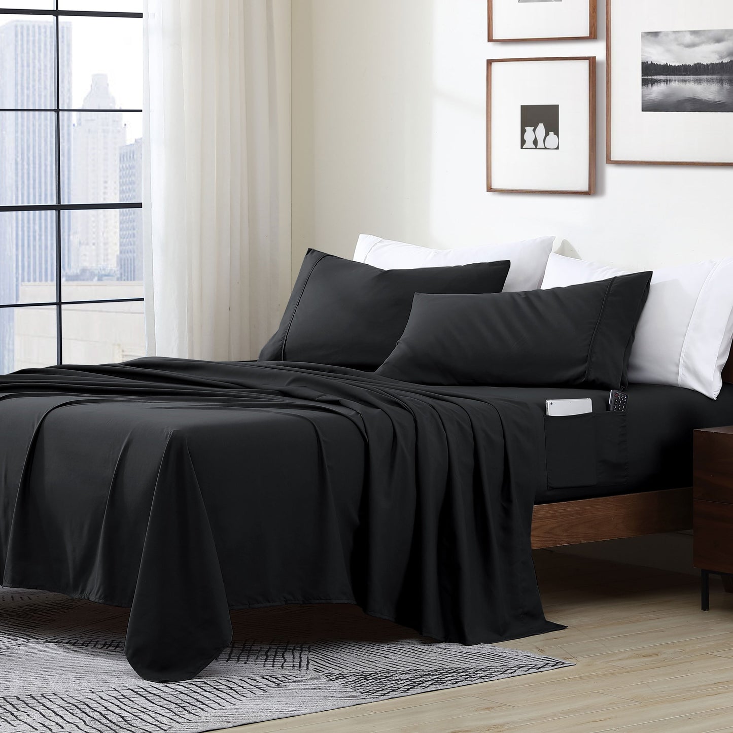 Home Essential Soft Microfiber Smart Sheet Storage Pocket Bedding Sheet Set