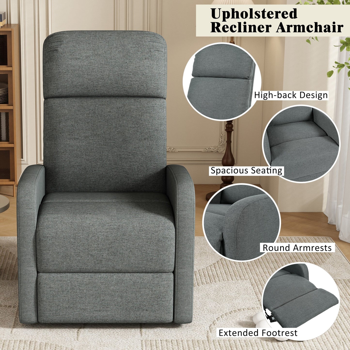 Home Theater Manual Recliner Chair with Adjustable Backrest