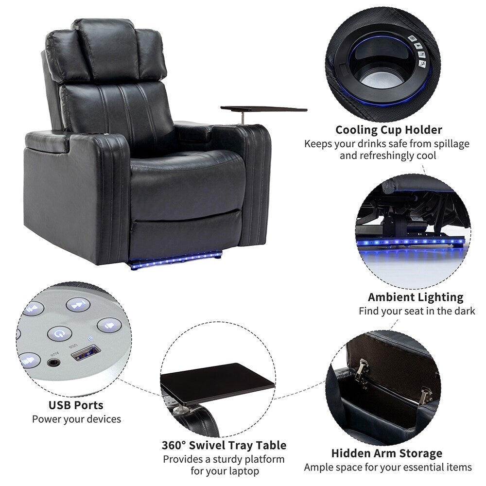 Home Theater Power Recliner, PU Leather, with BT Speaker, USB
