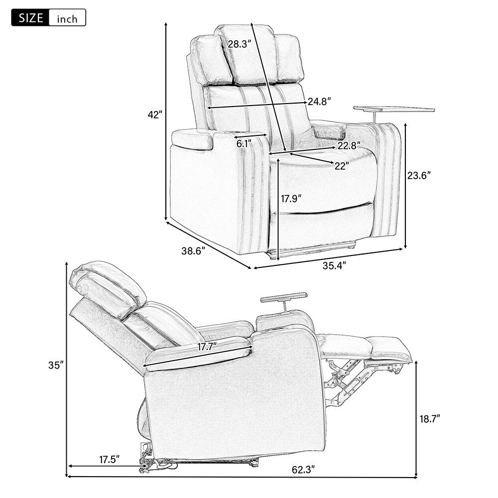 Home Theater Power Recliner, PU Leather, with BT Speaker, USB