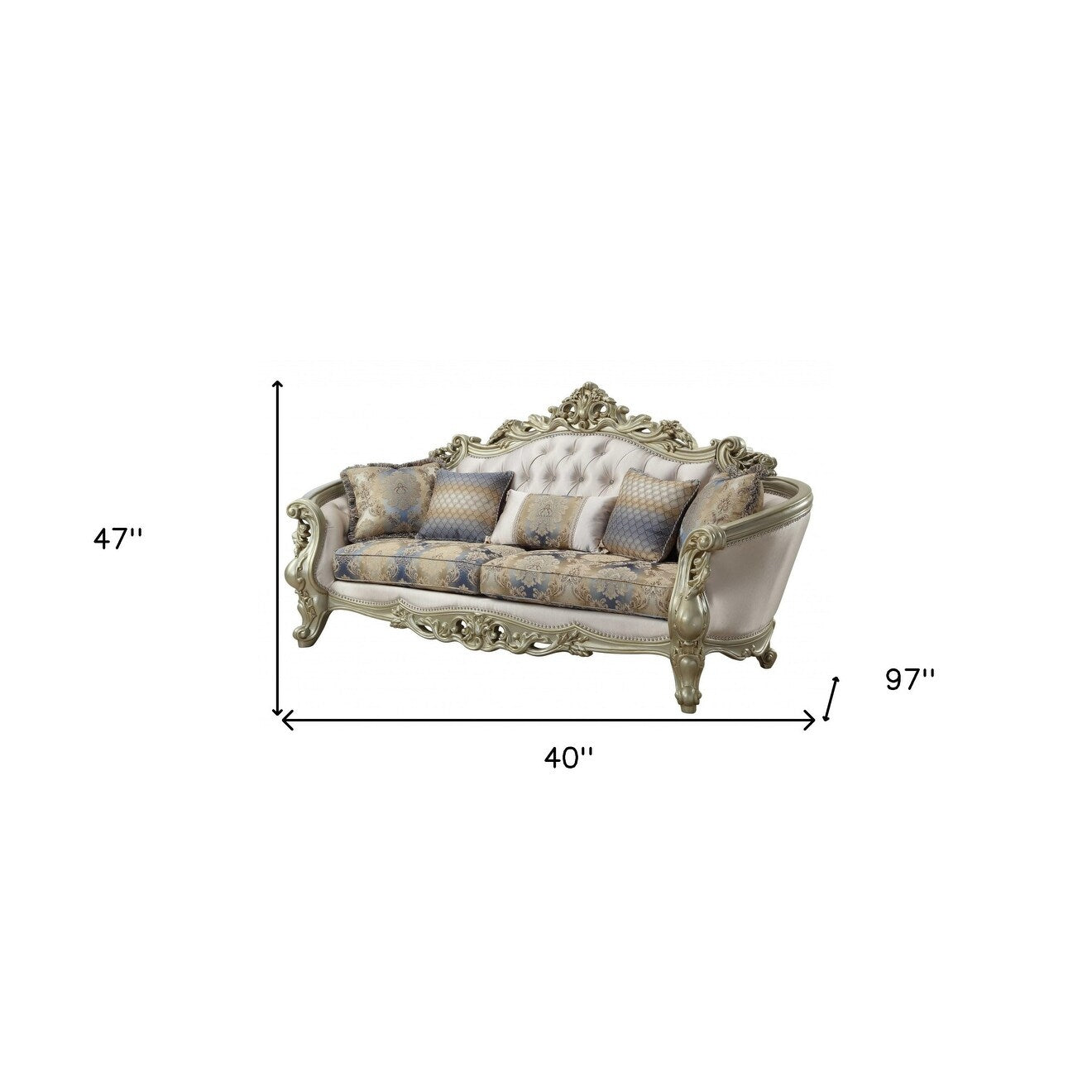 HomeRoots 36 Pearl Polyester Blend Curved Floral Sofa And Toss Pillows - 40' X 97' X 47'