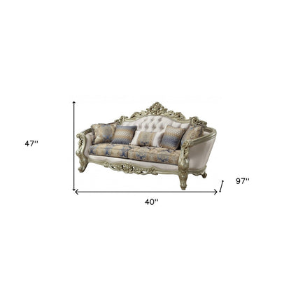 HomeRoots 36 Pearl Polyester Blend Curved Floral Sofa And Toss Pillows - 40' X 97' X 47'