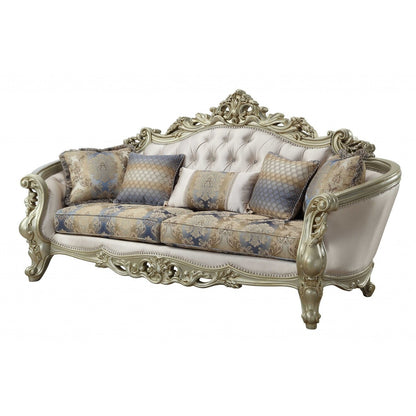 HomeRoots 36 Pearl Polyester Blend Curved Floral Sofa And Toss Pillows - 40' X 97' X 47'