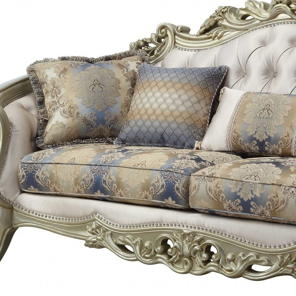 HomeRoots 36 Pearl Polyester Blend Curved Floral Sofa And Toss Pillows - 40' X 97' X 47'