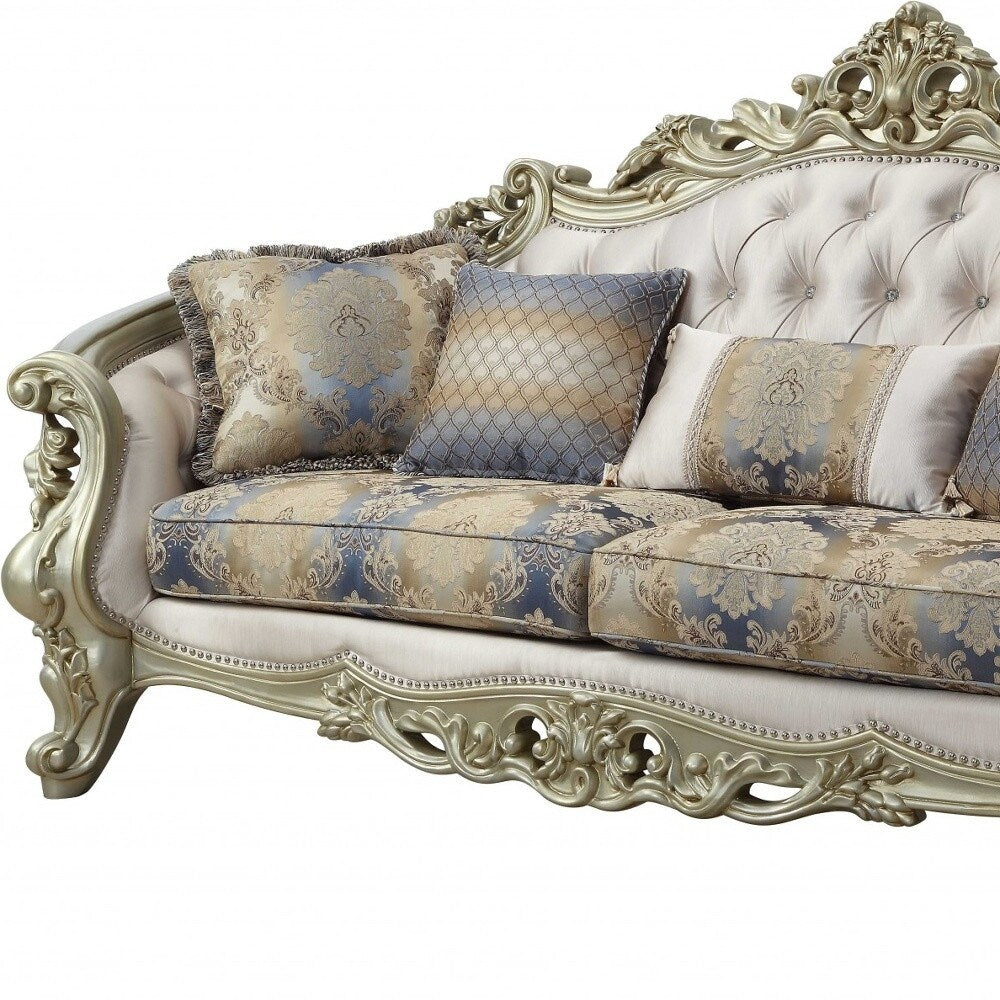HomeRoots 36 Pearl Polyester Blend Curved Floral Sofa And Toss Pillows - 40' X 97' X 47'