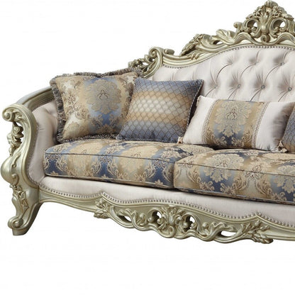 HomeRoots 36 Pearl Polyester Blend Curved Floral Sofa And Toss Pillows - 40' X 97' X 47'