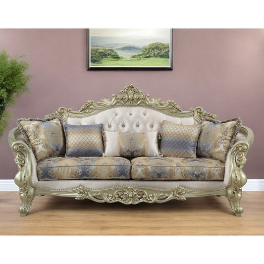 HomeRoots 36 Pearl Polyester Blend Curved Floral Sofa And Toss Pillows - 40' X 97' X 47'
