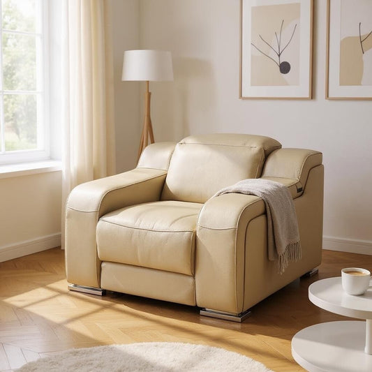 HomeRoots 41 Beige Italian Leather Wall Hugger Recliner With USB