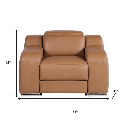 HomeRoots 41 Chestnut Italian Leather Wall Hugger Recliner With USB