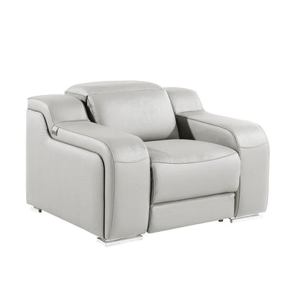 HomeRoots 41 Light Gray Italian Leather Wall Hugger Recliner With USB
