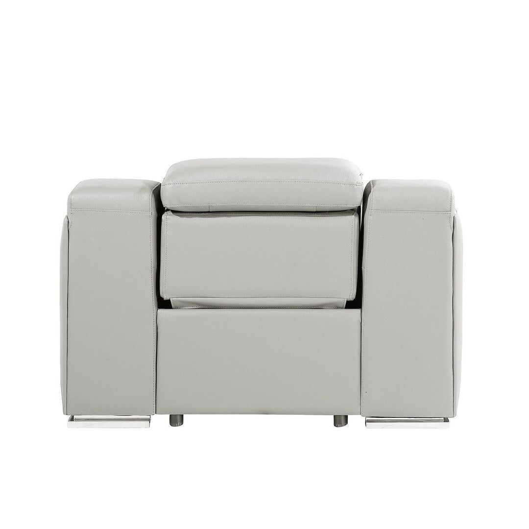HomeRoots 41 Light Gray Italian Leather Wall Hugger Recliner With USB