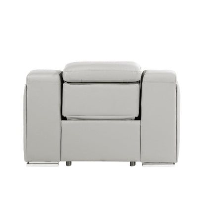 HomeRoots 41 Light Gray Italian Leather Wall Hugger Recliner With USB