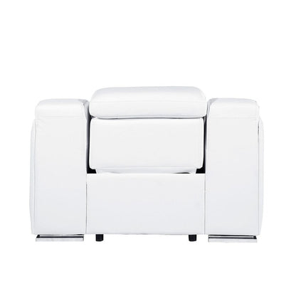 HomeRoots 41 White Italian Leather Wall Hugger Recliner With USB
