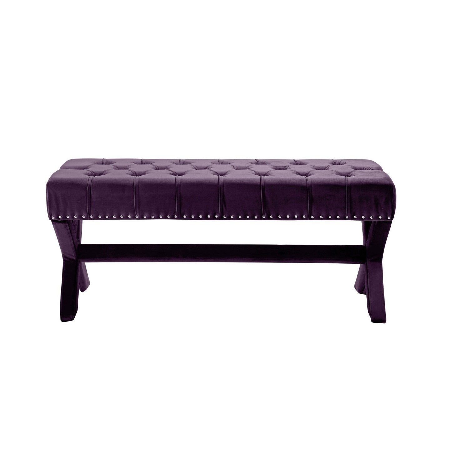 HomeRoots 45 Plum Velvet Upholstered Bench - 45.27L x 19.68W x 19.29H