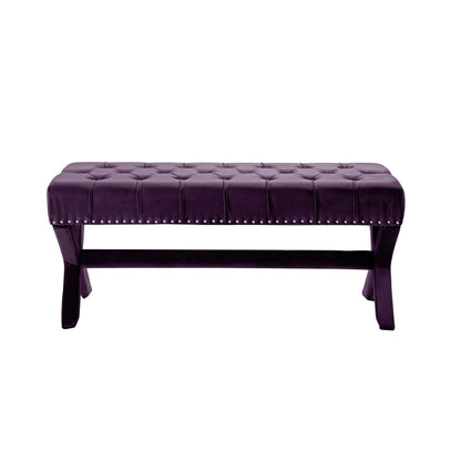 HomeRoots 45 Plum Velvet Upholstered Bench - 45.27L x 19.68W x 19.29H