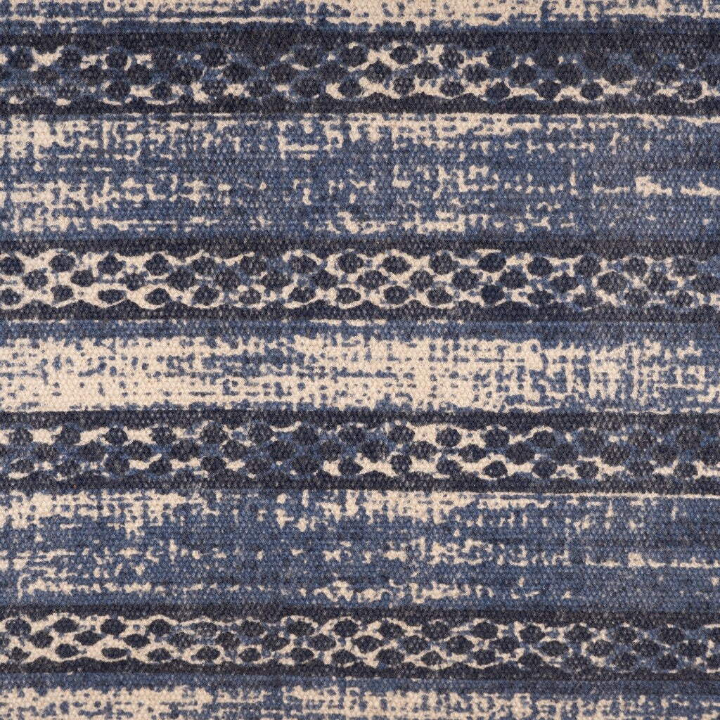 HomeRoots 47 Blue And Cream Abstract Design Blue Leg Upholstered Bench - 47 x 18 x 16