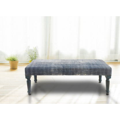 HomeRoots 47 Blue And Cream Abstract Design Blue Leg Upholstered Bench - 47 x 18 x 16