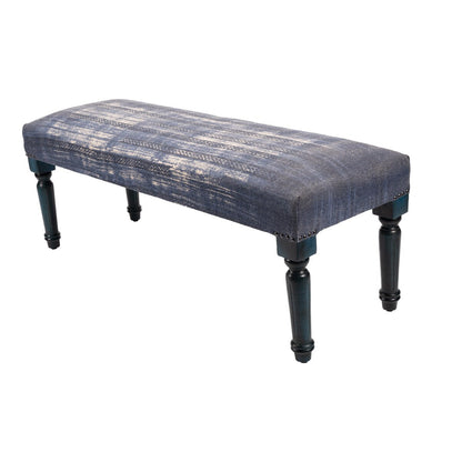 HomeRoots 47 Blue And Cream Abstract Design Blue Leg Upholstered Bench - 47 x 18 x 16