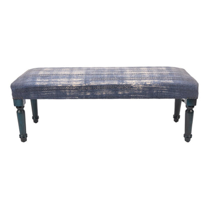 HomeRoots 47 Blue And Cream Abstract Design Blue Leg Upholstered Bench - 47 x 18 x 16