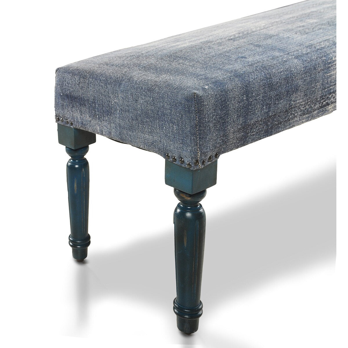 HomeRoots 47 Blue And Cream Abstract Design Blue Leg Upholstered Bench - 47 x 18 x 16