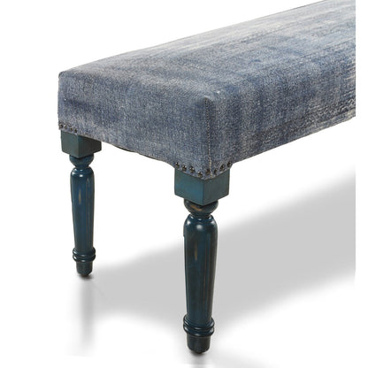HomeRoots 47 Blue And Cream Abstract Design Blue Leg Upholstered Bench - 47 x 18 x 16