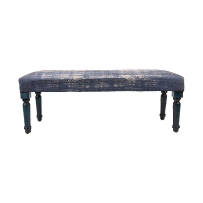 HomeRoots 47 Blue And Cream Abstract Design Blue Leg Upholstered Bench - 47 x 18 x 16