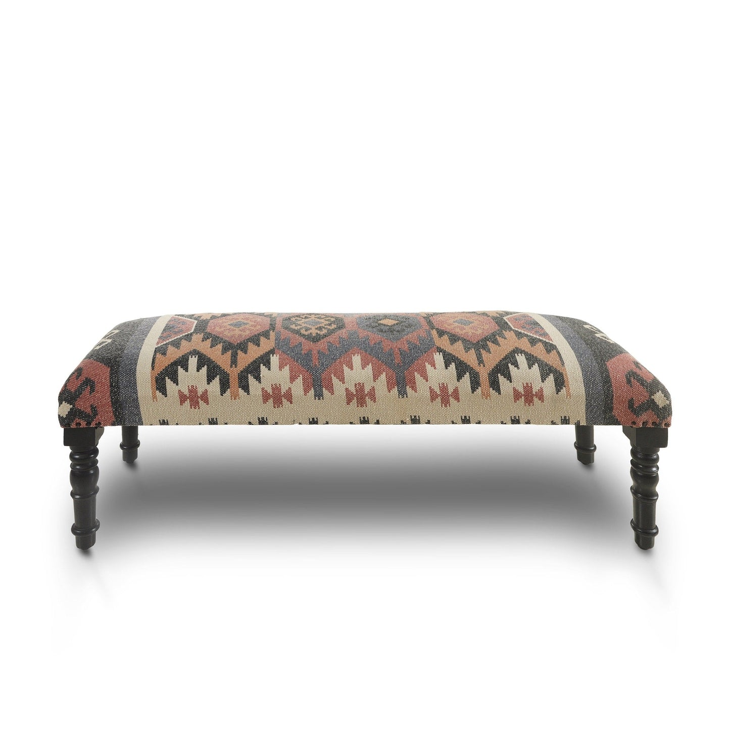 HomeRoots 47 Beige Brown and Rust and Black Jute and Wool Blend Upholstered Southwest Distressed Bench - 47 x 18 x 16