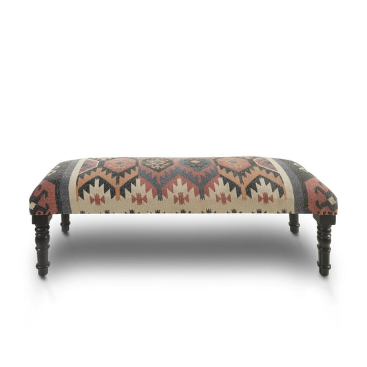 HomeRoots 47 Beige Brown and Rust and Black Jute and Wool Blend Upholstered Southwest Distressed Bench - 47 x 18 x 16