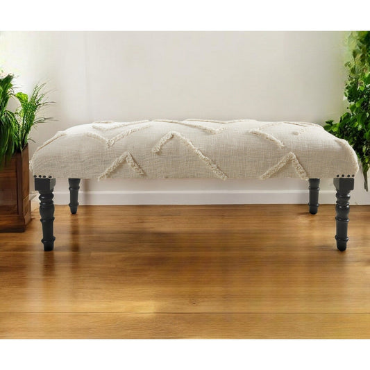 HomeRoots 47 Cream and Black Cotton Upholstered Geometric Bench - 47 x 18 x 16
