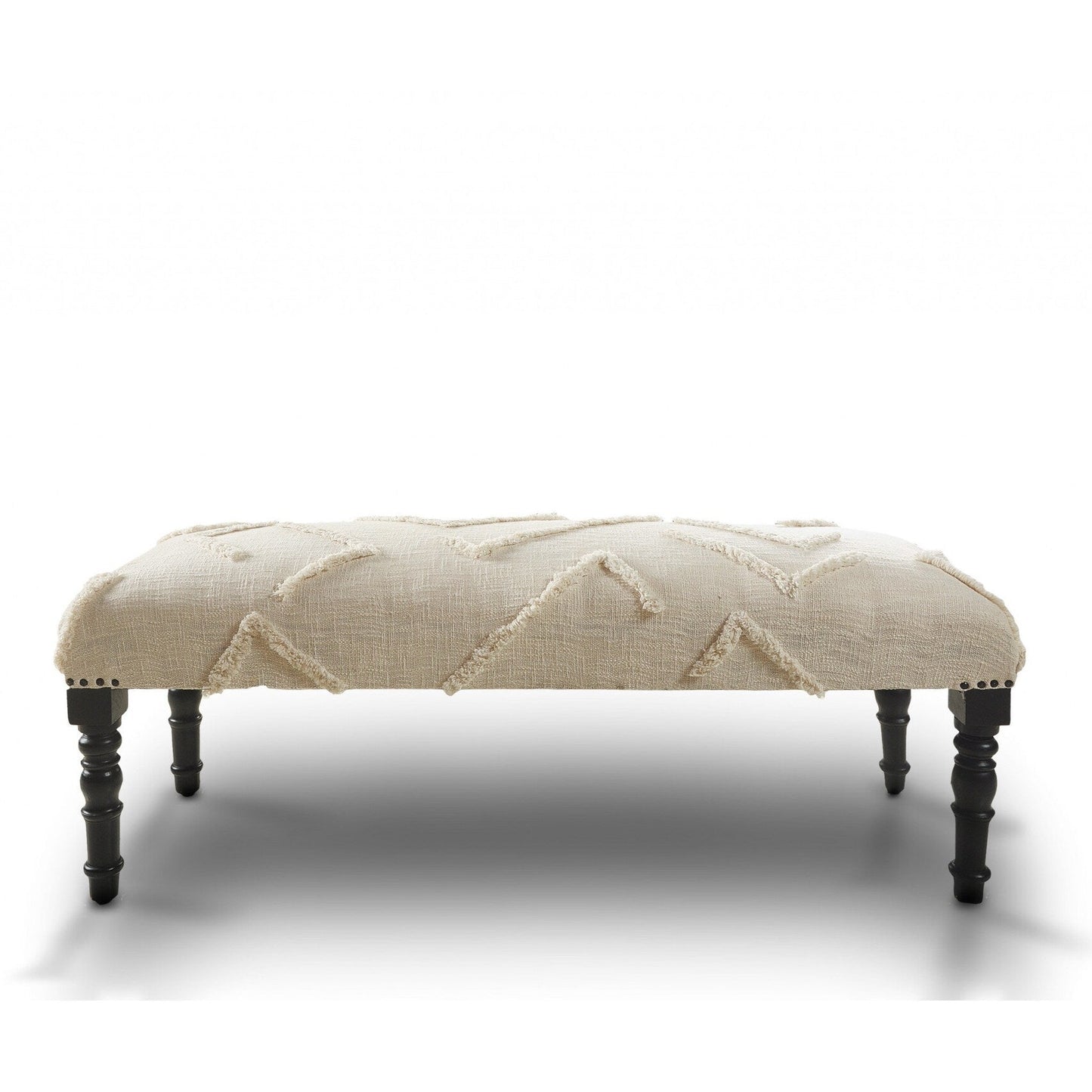 HomeRoots 47 Cream and Black Cotton Upholstered Geometric Bench - 47 x 18 x 16