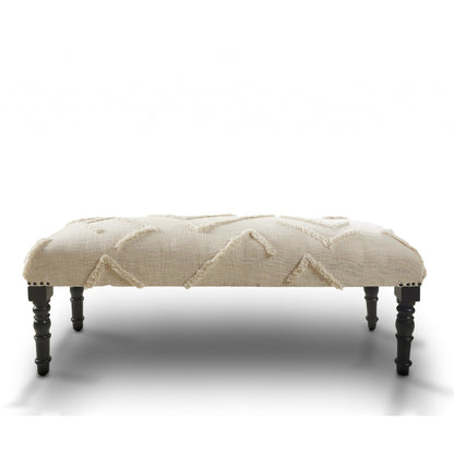 HomeRoots 47 Cream and Black Cotton Upholstered Geometric Bench - 47 x 18 x 16