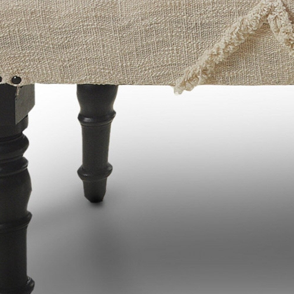 HomeRoots 47 Cream and Black Cotton Upholstered Geometric Bench - 47 x 18 x 16