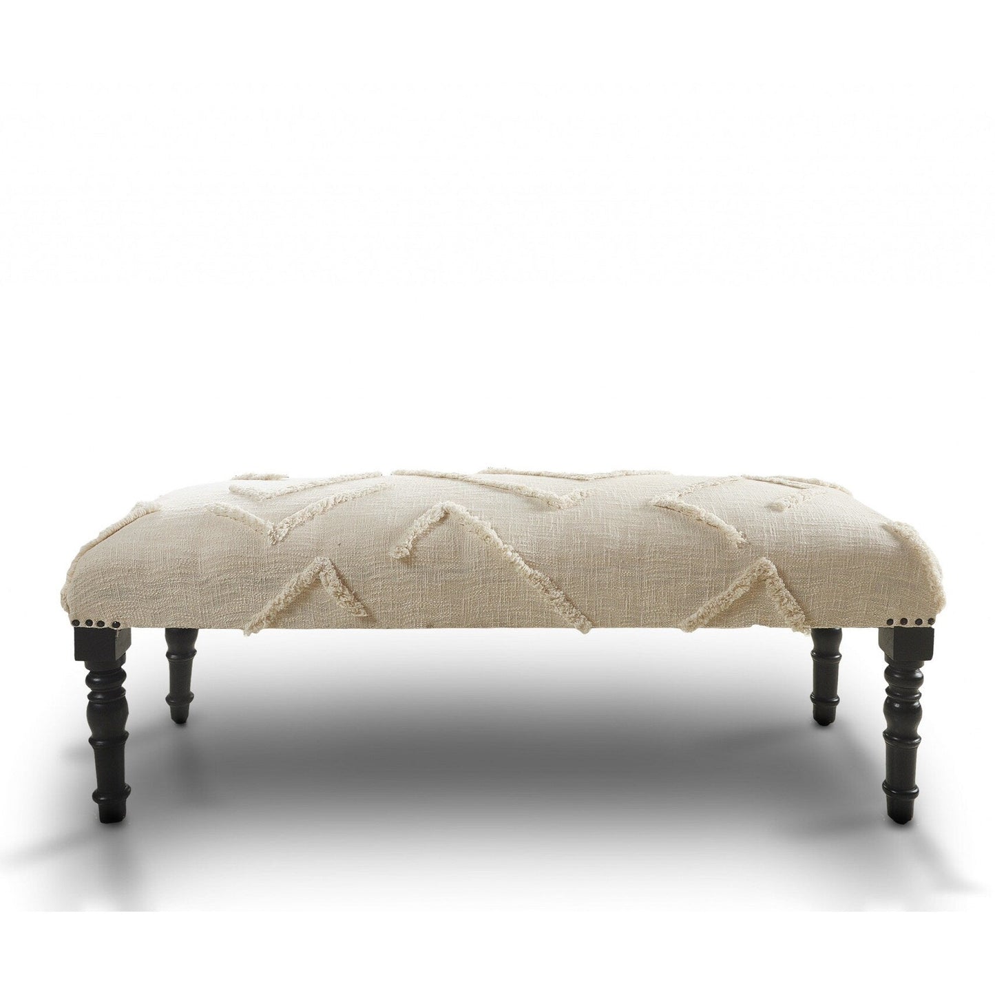 HomeRoots 47 Cream and Black Cotton Upholstered Geometric Bench - 47 x 18 x 16