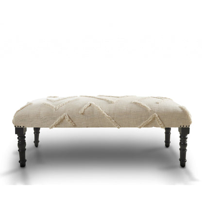 HomeRoots 47 Cream and Black Cotton Upholstered Geometric Bench - 47 x 18 x 16