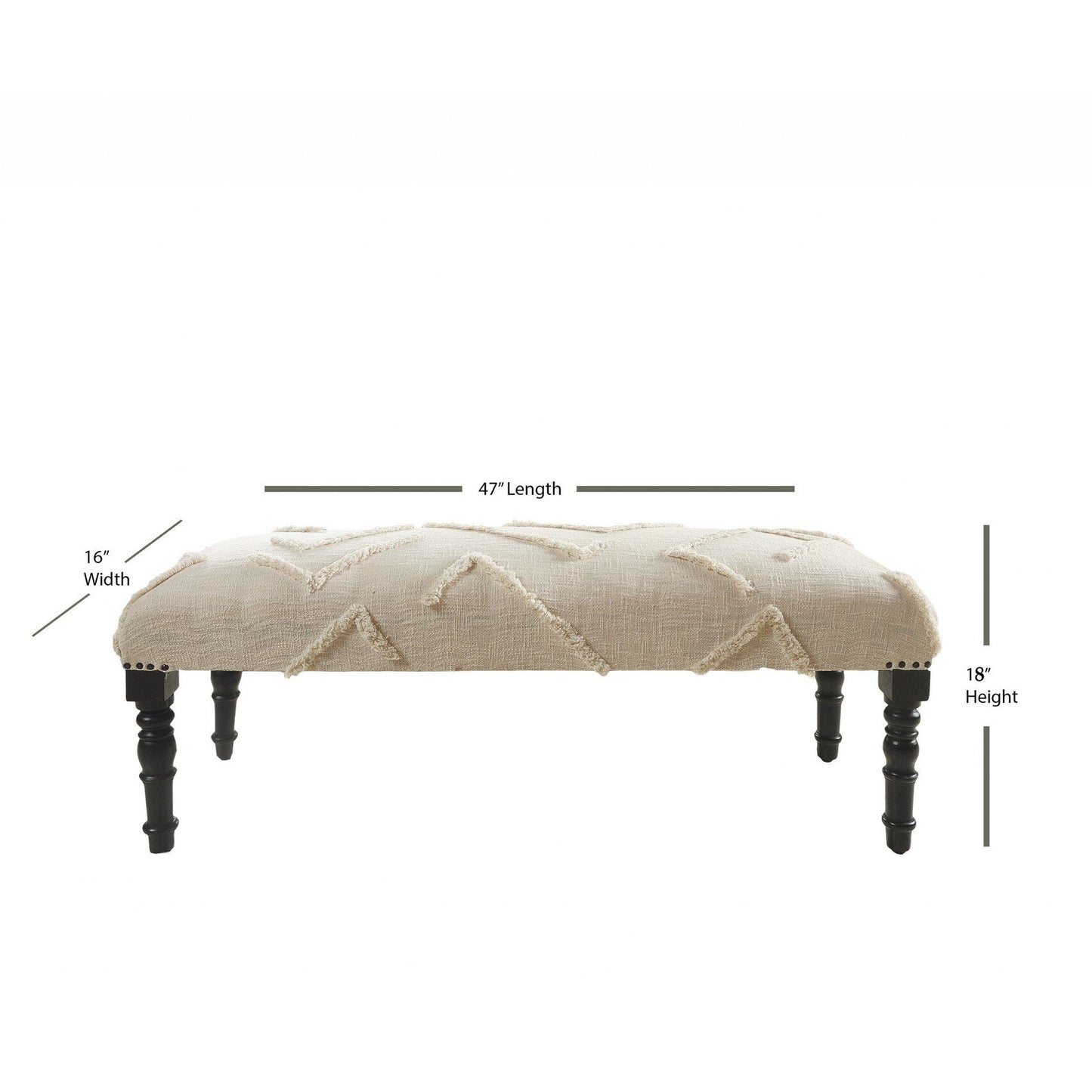 HomeRoots 47 Cream and Black Cotton Upholstered Geometric Bench - 47 x 18 x 16