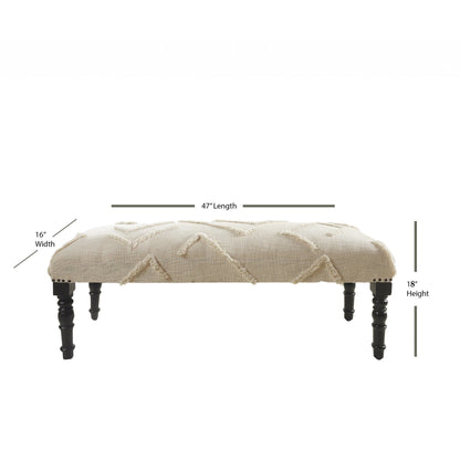 HomeRoots 47 Cream and Black Cotton Upholstered Geometric Bench - 47 x 18 x 16