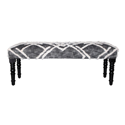 HomeRoots 47 Gray And White Cotton Upholstered Distressed Bench - 47 x 18 x 16