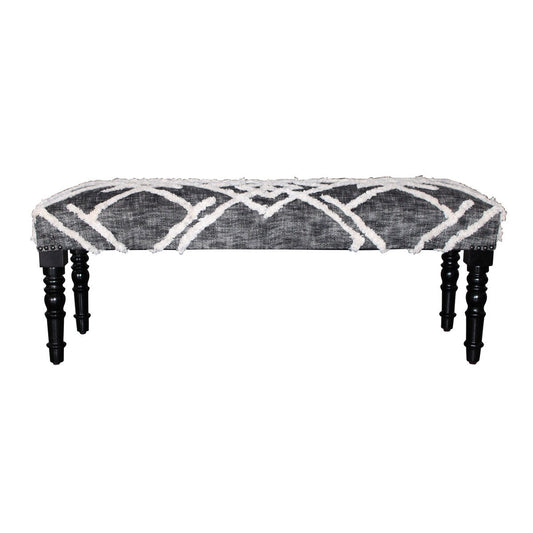 HomeRoots 47 Gray And White Cotton Upholstered Distressed Bench - 47 x 18 x 16
