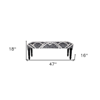 HomeRoots 47 Gray And White Cotton Upholstered Distressed Bench - 47 x 18 x 16
