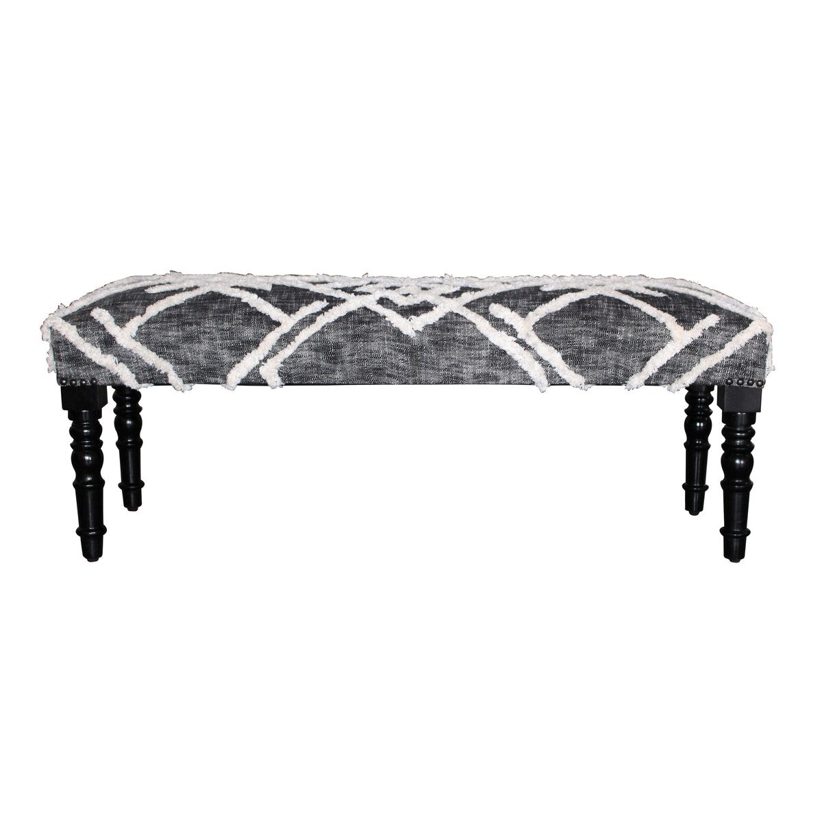 HomeRoots 47 Gray And White Cotton Upholstered Distressed Bench - 47 x 18 x 16