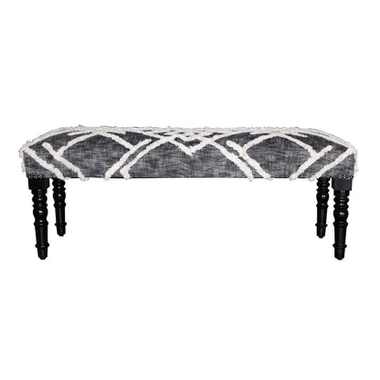 HomeRoots 47 Gray And White Cotton Upholstered Distressed Bench - 47 x 18 x 16