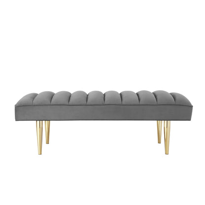 HomeRoots 53 Light Gray And Gold Upholstered Velvet Bench - 22